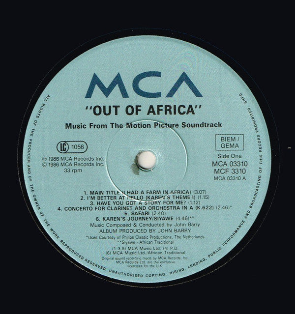 Barry, John – Out Of Africa - Ost