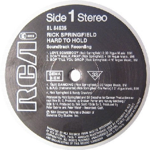 Springfield, Rick – Hard To Hold