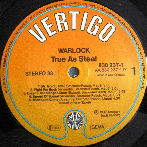 Warlock - True As Steel