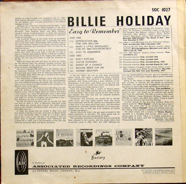 Holiday, Billie - Easy To Remember