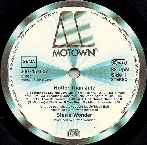 Wonder, Stevie - Hotter Than July