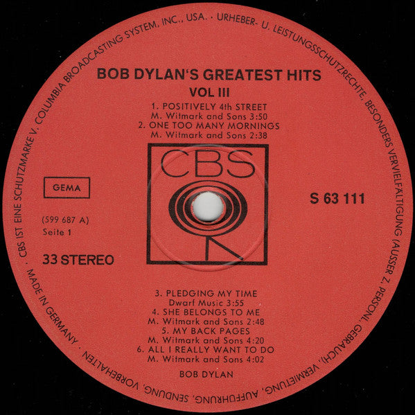 Dylan, Bob -  Bob Dylan's Greatest Hits Vol 3