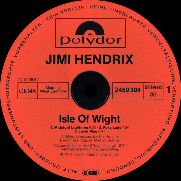 Hendrix, Jimi ‎– Isle Of Wight