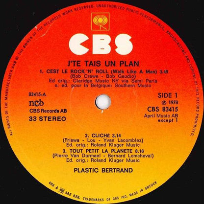 Plastic Bertrand - J'te Fais Un Plan