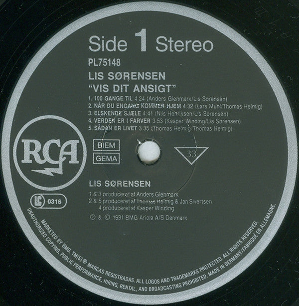 Sørensen, Lis ‎– Vis Dit Ansigt