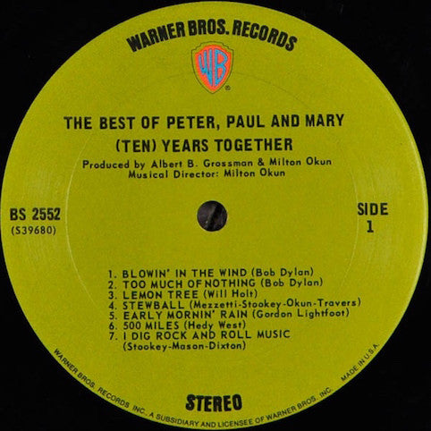Peter, Paul And Mary ‎– The Best Of Peter, Paul And Mary: (Ten) Years Together