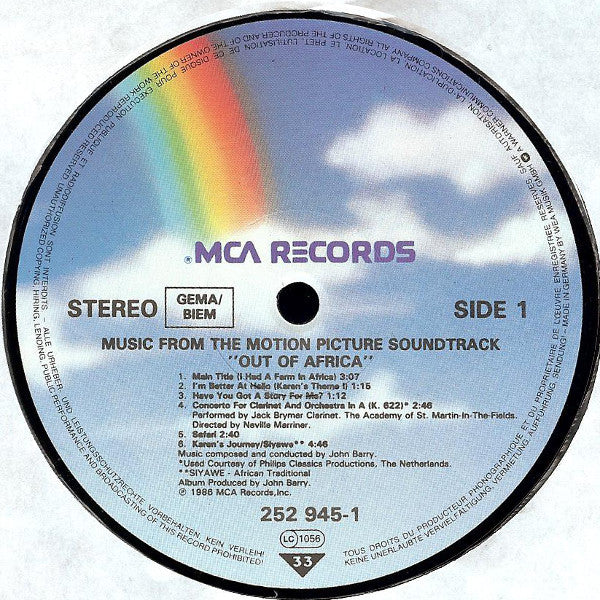 Barry,  John ‎– Out Of Africa - Ost
