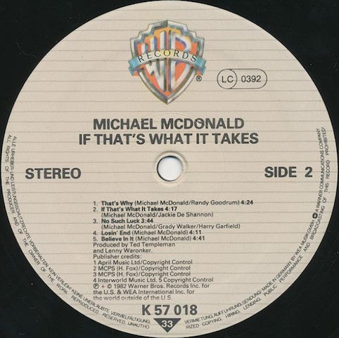 McDonald, Michael  ‎– If That's What It Takes