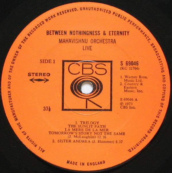 Mahavishnu Orchestra ‎– Between Nothingness & Eternity