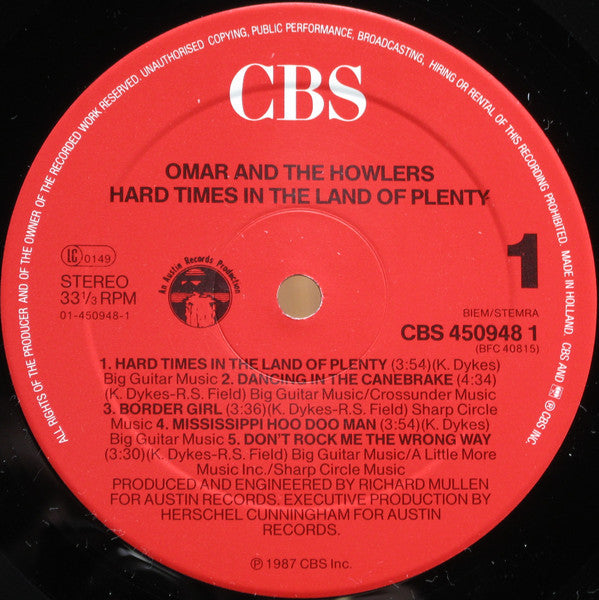 Omar And The Howlers ‎– Hard Times In The Land Of Plenty
