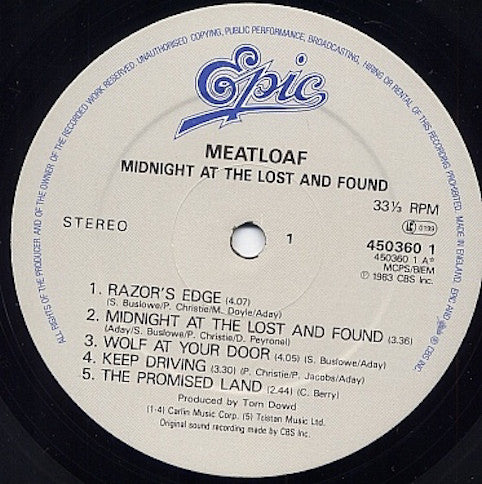 Meat Loaf ‎– Midnight At The Lost And Found