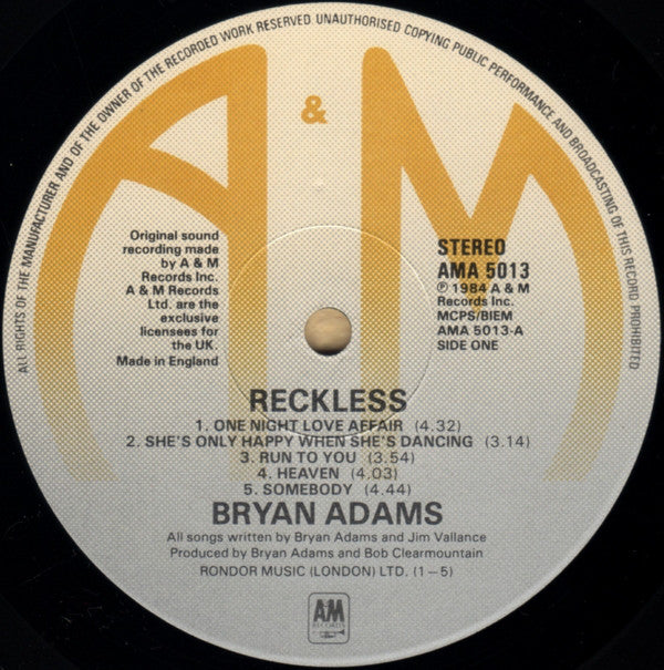 Adams, Bryan ‎– Reckless