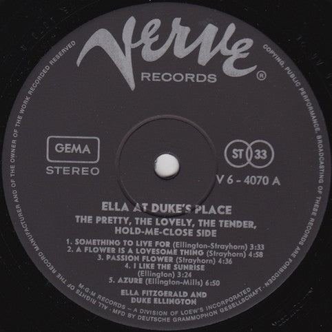 Ella Fitzgerald And Duke Ellington ‎– Ella At Duke's Place