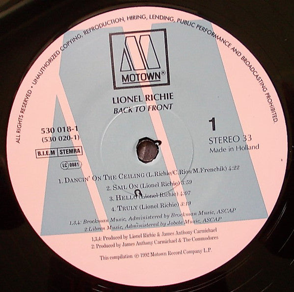 Richie,  Lionel ‎– Back To Front