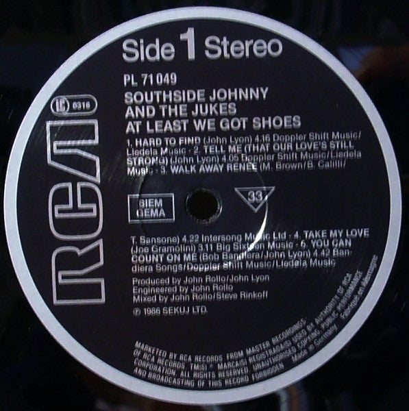 Southside Johnny And The Jukes ‎– At Least We Got Shoes
