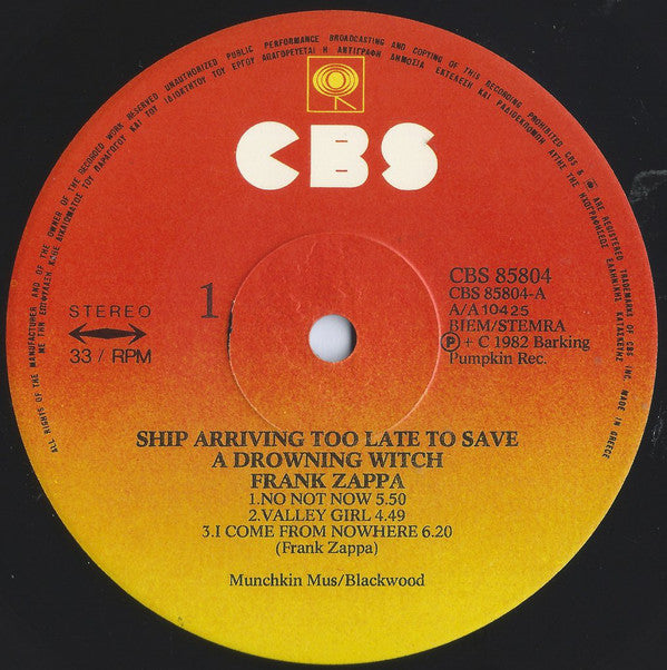 Zappa, Frank ‎– Ship Arriving Too Late To Save A Drowning Witch