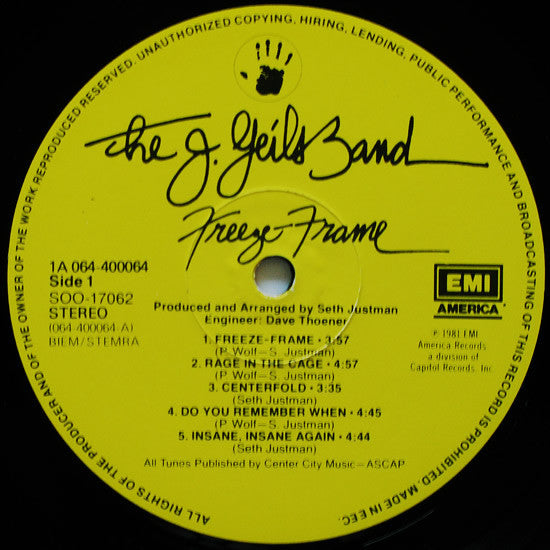 J. Geils Band ‎– Freeze-Frame