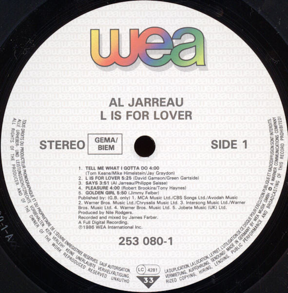 Jarreau, Al ‎– L Is For Lover