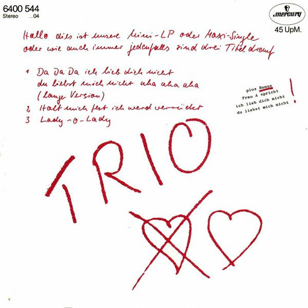 Trio ‎– Da Da Da Ich Lieb Dich Nicht Du Liebst Mich Nicht Aha Aha Aha