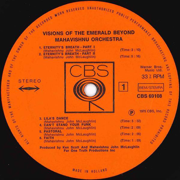 Mahavishnu Orchestra ‎– Visions Of The Emerald Beyond