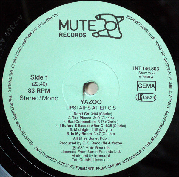 Yazoo - Upstairs At Eric's