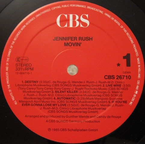 Rush, Jennifer ‎– Movin'