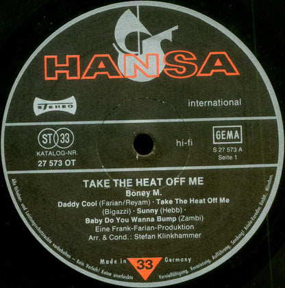 Boney M  ‎– Take The Heat Off Me