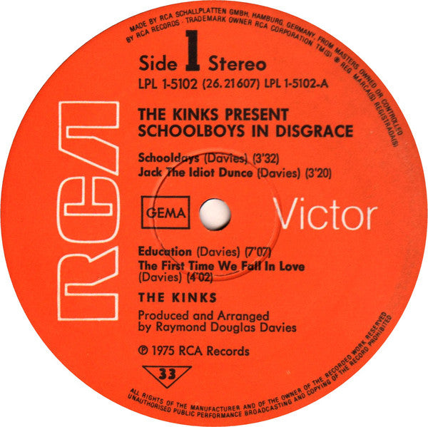Kinks ‎– Schoolboys In Disgrace
