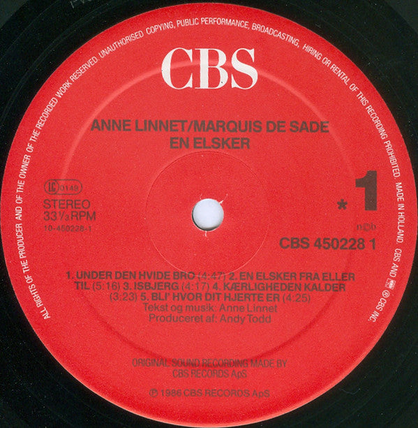 Anne Linnet & Marquis De Sade ‎– En Elsker