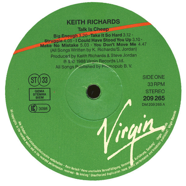 Richards, Keith ‎– Talk Is Cheap